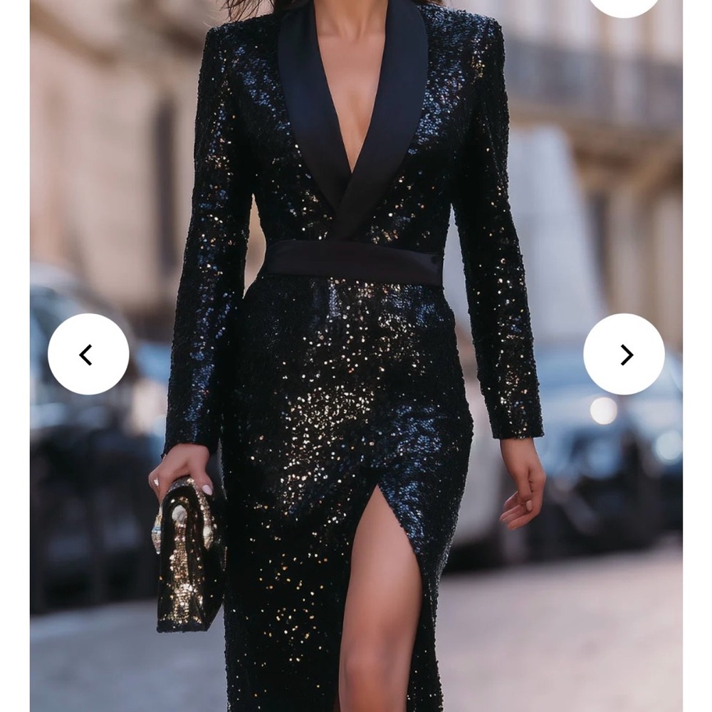 Glamorous Black Sequin Long Sleeve Dress